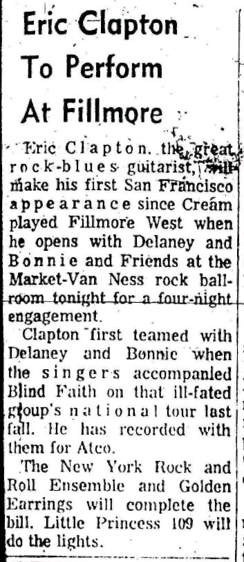 February 1970 shows in support of Delaney, Bonnie and Friends